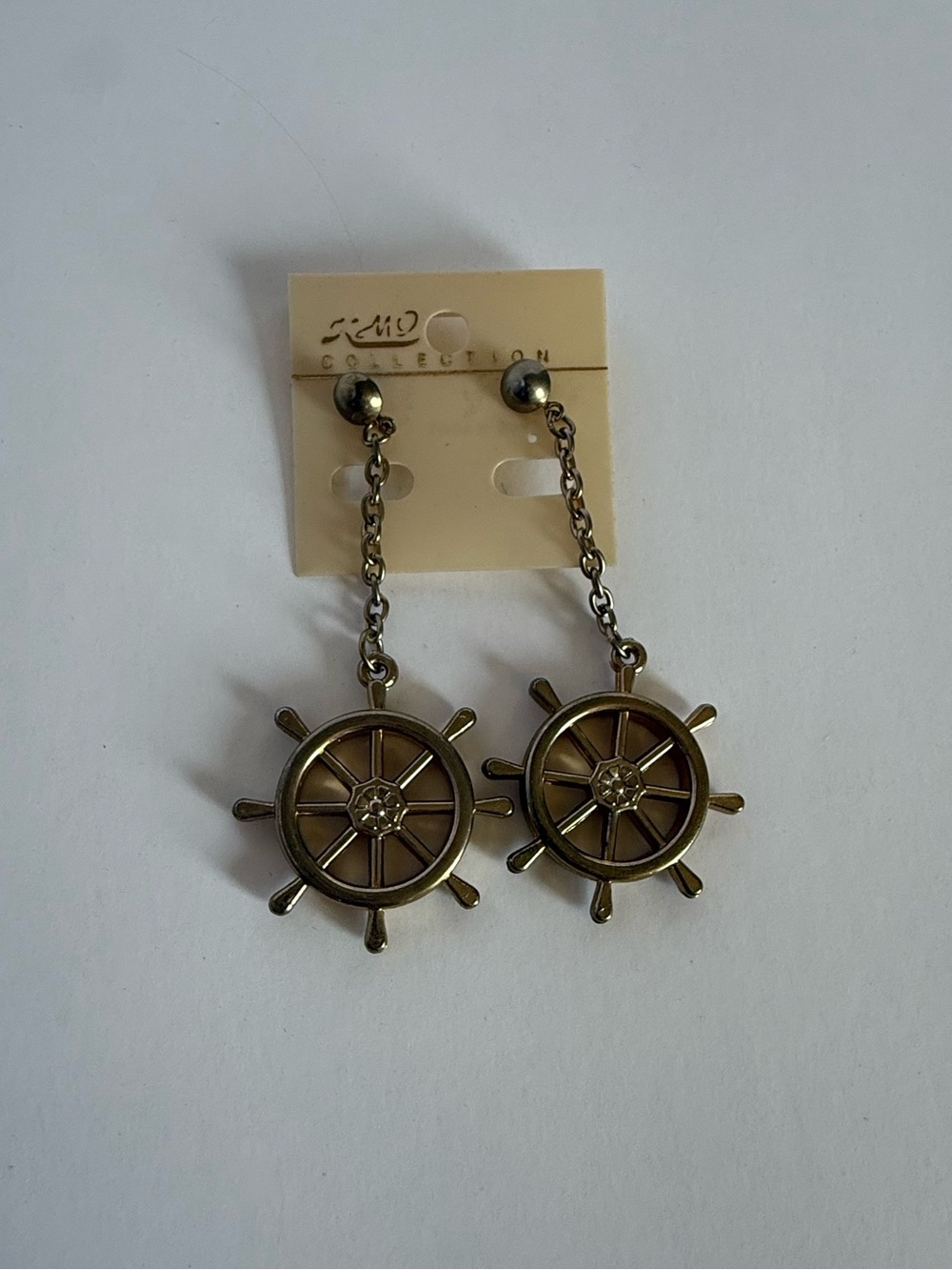 Vintage KMS Collection nautical ships-wheel dangle earrings